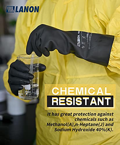LANON Rubber Chemical Resistant Gloves,Heavy-duty Work,Unlined,Black,Large | Heavy-Duty Work,Cleaning,Waterproof,Unlined,Reusable,Comfortable,Durable,Non-Slip,Acid,Solvent,Alkali & mechanical risks. - size: Large (Pack of 1)