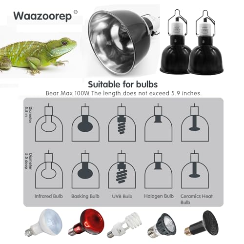 Reptile Light Fixture 2 Pack 5.5 Inch Deep Dome Lamp Fixture,Optical Reflection Reptile Basking Heat Bulb Lampshade for Bearded Dragon, Turtle, Snake and Lizard Terrarium - size: 5.5inch 2pack