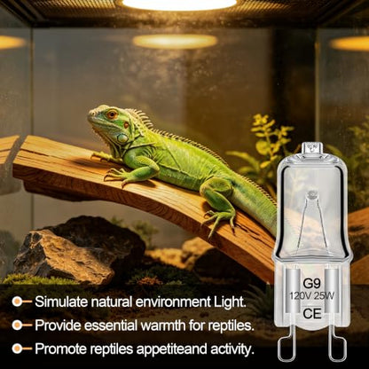 2 Pack G9 25W Mini Halogen Bulb, Day White Reptile Basking Light | Compact Long-Lasting Bulb for Reptile Terrariums,Compatibility with Most Reptile Terrarium