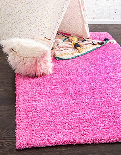 Unique Loom Solid Shag Collection Area Rug (1' Square, Taffy Pink) - color: Taffy Pink, size: 1' x 1' (Square)
