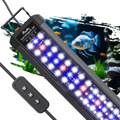 Pawfly 11W Aquarium LED Light for 12 to 18 Inch Fish Tanks Extendable Fish Tank Light with Full Spectrum Brilliant White Blue Red Lights with Daytime & Night Modes and Adjustable Brightness - color: Basic, size: 12"-18"