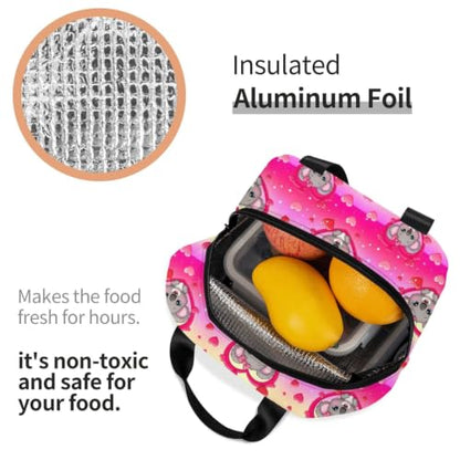 Men Koala Heart Print Insulated Lunch Tote Thermal | Koala Pink Heart, Oxford Insulated Lunch Bag, Adjustable Strap, Large Capacity for Outdoor & Camping - color: Pattern (843)