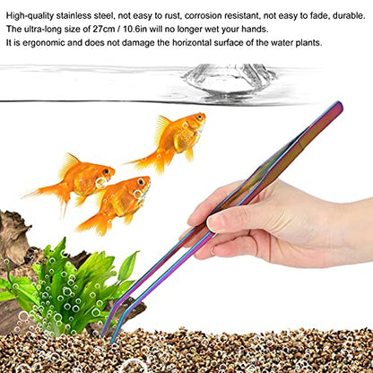 TITA-DONG 27cm Reptile Feeding Tongs, Rainbow Color Aquarium Tweezers Stainless Steel Fishbowl Long Tweezers, Aquascaping Tools for Hold Worms, Reptiles, Lizards, Bearded Dragon(27cm Curved Clip) - color: 27cm Curved Clip