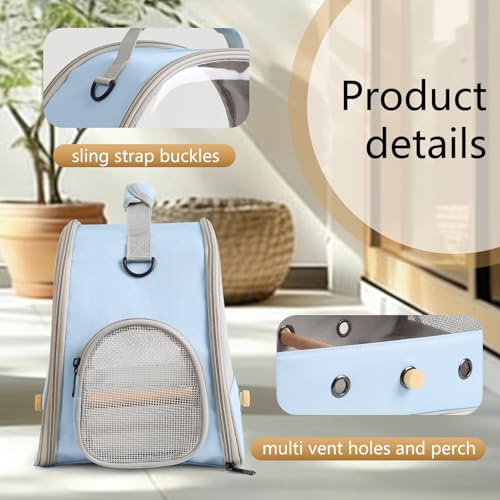Bird Carrier, Portable Small Bird Parrot Parakeet Carrier with Standing Perch and Soft Mat, Side Access Window Collapsible (Blue, Clear Windows) - color: Blue