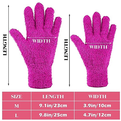 4 Pairs Microfiber Dusting Gloves Washable Reusable Cleaning Gloves Mittens for Plants House Cleaning Car Blinds - color: Purple, Blue, Rose Red, Black, size: Large