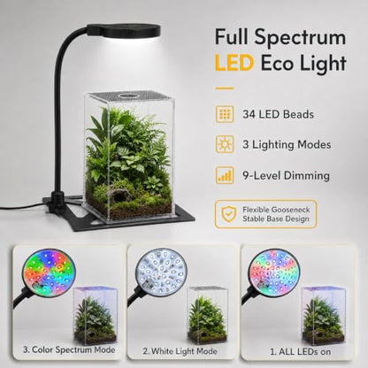 Jumping Spider Enclosure LED Light, 360 Degree Full Spectrum Reptile Enclosure Lights, Jumping Spider Enclosure Accessories for Potted Plants Succulents Miniature Landscape. (Black) - color: Black