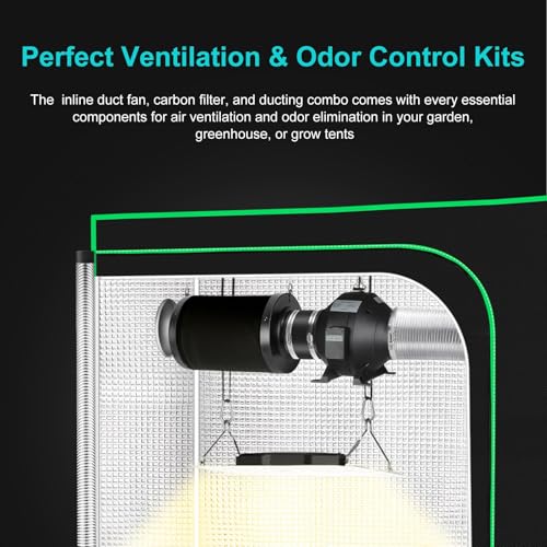 Air Filtration Kit, 4" 190 CFM Inline Duct Fan with E12 Speed Controller, 6.6 Ft Ducting & Rubber Coupler, Ventilation Exhaust Fan for Cooling Booster, Grow Tents, Hydroponics - size: 4"+Ducting1
