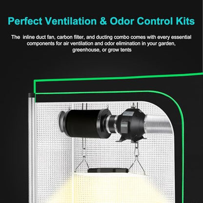 Air Filtration Kit, 4" 190 CFM Inline Duct Fan with E12 Speed Controller, 6.6 Ft Ducting & Rubber Coupler, Ventilation Exhaust Fan for Cooling Booster, Grow Tents, Hydroponics - size: 4"+Ducting1