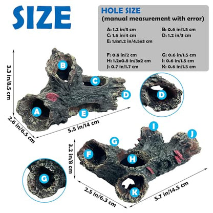 Tfwadmx 2 Pcs Decaying Trunk Aquarium, Betta Fish Ornament, Freshwater Ornament - Small Resin Aquarium Decoration Log, 20 Gallon Fish Tank Wood with Holes & Aquarium Hideout Caves - size: Style 3 (2 PC)
