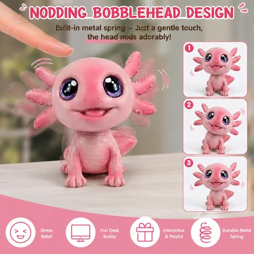 Axolotl Gifts for Girls, 6" Axolotl Figurine Bobblehead Cute Resin Desk Ornament for Home Office Garden Decor, Axolotl Gift for Women Men (Style-1)