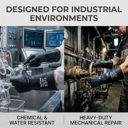 ThxToms Heavy Duty Rubber Gloves, Industrial Chemical Resistant Gloves Waterproof Reusable Protective Work Gloves for Cleaning, Dishwashing,Upgraded with Non-Slip Design, Black, 22" 1 Pair | 1 Pair Black Industrial Chemical Resistant Gloves Waterproof Reu