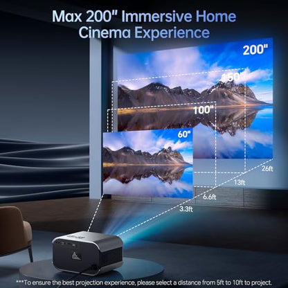 Home Projector with WiFi and Bluetooth, Native 1080P, 4K Support, Portable Smart Projector, Mirror Screen, Compatible with Android, iOS SmartPhone/PC/PS5/TV Stick for Home Movies