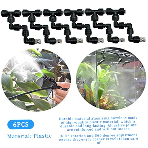 Mister for Reptile Tank, 6PCS Adjustable Misting Nozzles, 360° Reptile Mister Spray Nozzle, Quick Connect Plastic Terrarium Nozzle for Greenhouse Courtyards Gardens Plants