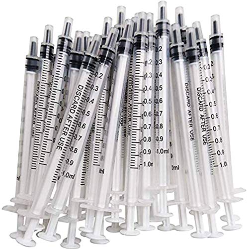 100PCS 1ml 1cc Syringe No Needle Plastic Syringe for Pets Oral, Refilling | For use in Oil or Glue Applicator, Measuring or Transfering Tiny Amount of Liquids