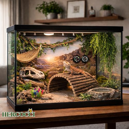 HERCOCCI Bearded Dragon Tank Accessories, 9Pcs Reptile Plants Vines Hammock | Flexible Bridge with Suction Cups Terrarium Habitat Décor for Snake Gecko Lizard Chameleon