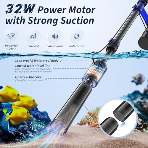 Fish Tank Cleaner - Aquarium Gravel Cleaner, 530GPH/32W Electric Fish Tank Cleaning Tools, Adjustable Water Flow Aquarium Cleaner Kit, Fish Tank Gravel Cleaner Vacuum for Wash Sand, Water Changing
