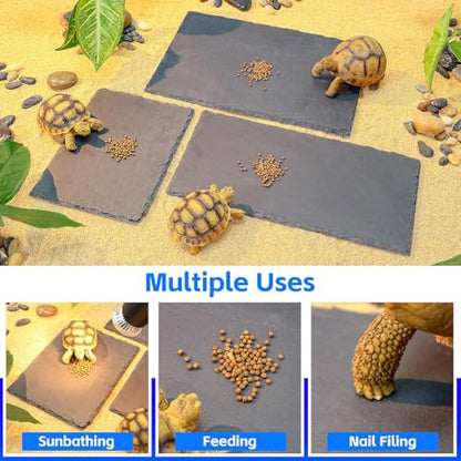 8x6 Natural Slate Basking Platform for Reptiles & Turtles | Non-slip rough slate platform for secure climbing. Holds heat to warm reptiles. feeding tray. Porous slate absorbs water - size: 8'' x 6''
