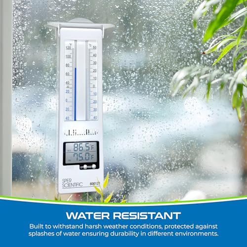 Sper Scientific Analog & Digital Min/Max Thermometer 800122 - Accurate Temperature Tracking, Weather-Resistant Design, Dual Display for Indoor & Outdoor Use, Ideal for Greenhouses, Labs & Food Storage - size: 1 Pack