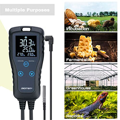 DIGITEN DTC102 Temperature Controller Outlet 2-Stage Plug in Thermostat Digital Greenhouse Thermostat Reptiles Temperature Controller Heating Cooling Mode for Homebrewing Fermentation Space Heater - style: 2-Stage Temperature Controller