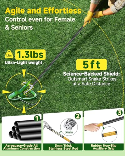 59 inch Snake Grabber, All-Aluminum Alloy Reptile Catcher Grabber | Wide Jaw Multi-Function Handling Tool with Lock, Anti-Slip Grip - size: 59 inch