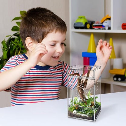 Acrylic Jumping Spider Enclosure 6.3 * 3.5 * 3.5IN,Insect Terrarium, Bug Cage, Praying Mantis Habitat, Snail Terrarium, Caterpillar Habitat - Multi-Species Kit