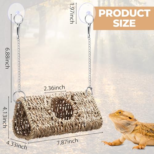 CroBlissful Bearded Dragon Tank Accessories Toys Reptile Hide Hollow Cave Hideout with Suction Cup and Chain Gecko Hide Reptile Tank Decor for Lizard Snake Hermit Crab(Triangle,Pale Yellow) - color: Pale Yellow, style: Triangle