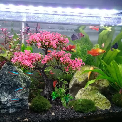 Didiseaon Aquarium Decor Artificial Plants Tree Set 11.4 Inch Pink | Plastic Plants for 10-55 Gallon Fish Tank Decoration Cherry Blossom Tree Fish Tank Decor Betta Fish Bowl Home Office Decor