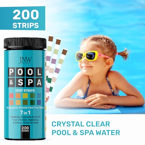 Pool Test Strips for Pools and Spas - 7 in 1 Water Test 200 Pack | Includes 200 pool test strips that measure chlorine, bromine, pH, alkalinity, hardness and cyanuric acid in 30 seconds. - style: 200 STRIPS - 7 IN 1 POOL TEST STRIPS