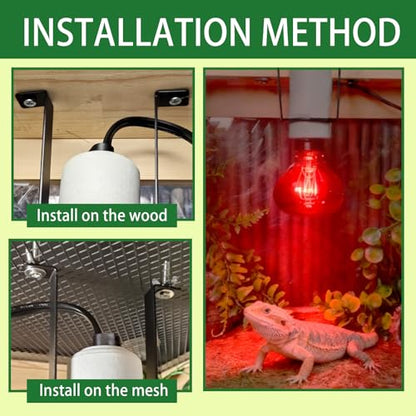 2 Pcs Reptile Ceramic Heat Lamp Holder,Reptile Light Fixture with Thermometer,Pet Terrarium Heat Lamp Bulb Socket Bracket for for Bearded Dragon Lizard Snake Tortoise - size: 3.5*2.4*4.5IN | 2PCS