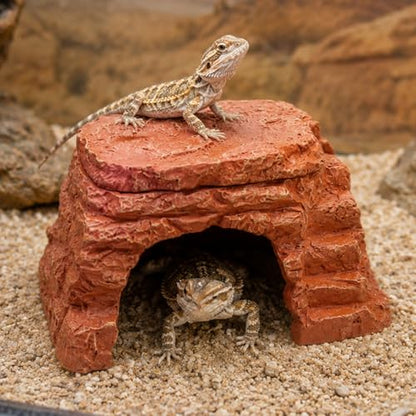 Heated Reptile Hide Cave USB 5V/2A Thermostat Heating Rock | Bearded Dragon Leopard Gecko Ball Python, Reptile Cave Heater with Natural Resin Rock Texture for Terrarium Shelter