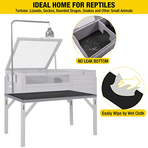 Aivituvin Tortoise Habitat Turtle Enclosure, Wooden Tortoise House Reptile Cage for Small Animals Indoor-Outdoor, Adjustable Lamp Holder Included