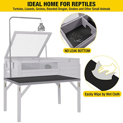 Aivituvin Tortoise Habitat Turtle Enclosure, Wooden Tortoise House Reptile Cage for Small Animals Indoor-Outdoor, Adjustable Lamp Holder Included