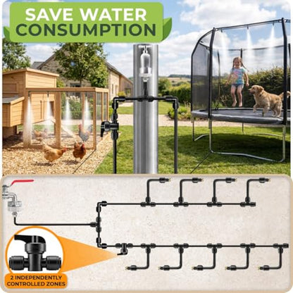 Misters for Outside Patio with Flexible Rod Nozzles, 33 ft, Black | Misting System for Outside Patio Cooling, Garden Faucet Setup for Pergola, Garden, Greenhouse, Backyard - size: 33 FT