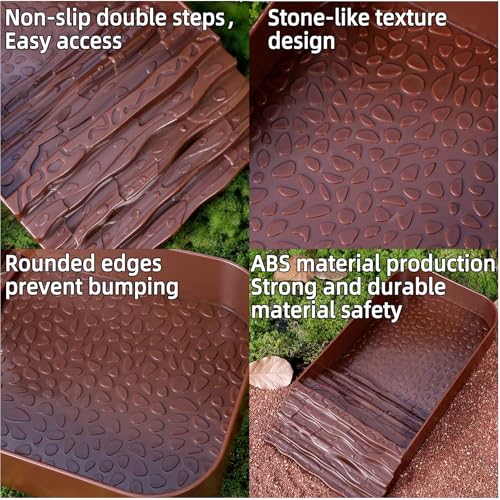 7 PCS Reptile Water Dish Bathing Pool Tortoise Habitat Accessories | plastic,water proof,multi-function,with climbing ramp food dishes reptile plants tweezer,for turtle gecko snake frog - color: Brown