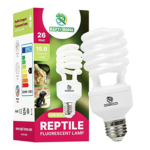 UVB Reptile Light 15.0, 26W Intense UVA UVB Bulb for Reptiles, Terrarium Compact Fluorescent Lamp, Reptile UVB Light Bulb for Desert Reptiles & Amphibians - size: 15.0-26