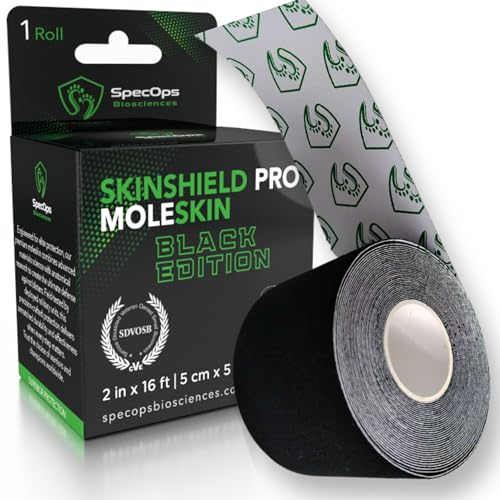 SpecOps Biosciences Ultra-Thin Athletic Moleskin 16 ft Roll | Veteran Combat Medic Engineered Blister Prevention - color: Black
