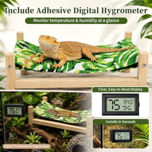 Bearded Dragon Bed,Wooden Reptile Hammock, Leopard Gecko&Bearded Dragon Tank Accessories, Hermit Crab &Crested Gecko Accessories (Large)