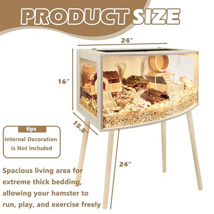 Prolee Hamster Cage with Curved Design,Chew Proof Wooden Hamsters Enclosure with Leg Stand and Openable Top or Gerbils,Hamster Habitat - size: 24.0"L x 16.0"W x 16.0"H