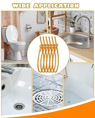 25 Inch Sink Snake Drain Clog Remover Tool,6 Pack Drain Cleaner Hair Clog Remover Tool, Drain Hair Remover Plumbers Snake, Drain Cleaner Sticks, Easy and Quick Unclog Sink Drain, Kitchen, Shower, tub.