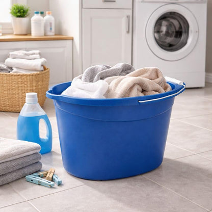 Plastic 12 Quart Oval Bucket, Blue – Multi-Purpose Utility Pail for Cleaning, Storage, Rinsing, Home, Garage, Laundry, Car Wash, Indoor Outdoor Use