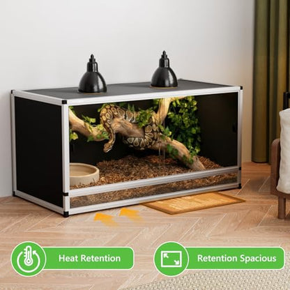 120 Gallon Black PVC Reptile Enclosure, 48 x 24 x 24 Inch 4x2x2 Habitat for Bearded Dragons, Ball Pythons and Snakes with Tempered Glass Doors and Lock