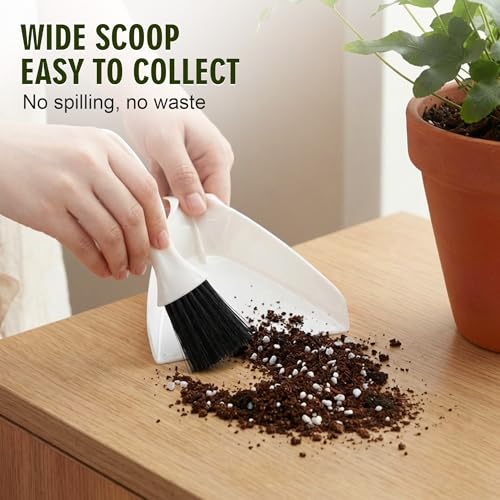 Enhon Mini Soil Scoop and Brush Set for Indoor Plant Repotting | 2 in 1 Plant Scoop Set, Mess Free Repotting, Mini Dustpan and Brush Set, for Succulents, Bonsai & Desktop Plant Care
