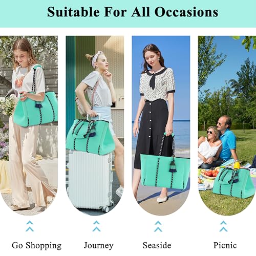 Hibala Neoprene Multipurpose Beach Bag,Gym/Travel/Pool Bag,Tote For Women&Men - color: Mint Green Tassel