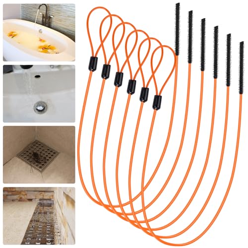 6pcs Hair Clog Remover Tool, 32 Inch Anti-break Metal Drain Snake | Nylon Coating Sink Snake, Safety Buckle Styles Drain Cleaner Hair Catcher Remover for Shower, Bathroom Sink Tub