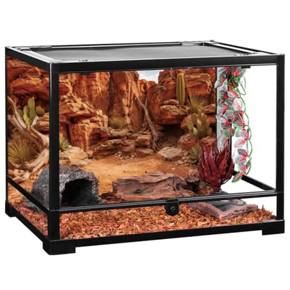 Desert Rock Cactus Reptile Habitat Background, 48x18 In Terrarium Backdrop | AWERT terrarium backdrop with weathered rock , driftwood, desert plants & sand substrate, polyester reptile habitat decor - size: 48x18in/120x45cm