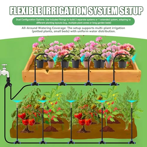 100FT Drip Irrigation Kit System for Garden 360° Adjustable Garden Sprinklers for Yard Watering System with 18 Nozzles Raised Bed Greenhouse Plant Watering Devices Misting System - size: 100FT + 18pcs nozzles and connectors