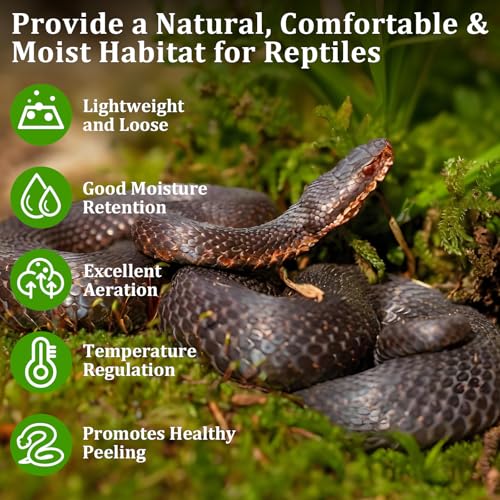 2.6LB Natural Sphagnum Moss for Reptile Terrarium Substrate Bedding | 48QT High Expansion, Moisture Retention, Helps Shedding, Long Fibers Dried Moss for Leopard Gecko, Snake, Frog, Turtle - size: 2.6LB