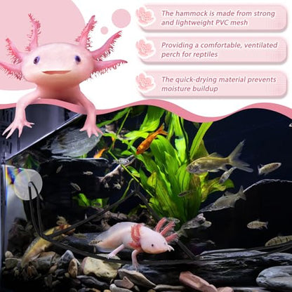 2 Pcs Axolotl Bearded Dragon Lizard Hammock with Large Suctions and Rope No Rust Breathable Mesh Reptile Hammock Tank Accessories for Geckos, Iguanas, Anoles, Snakes, Chameleon (Black)