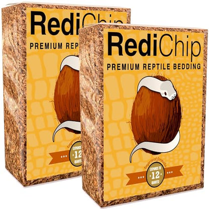 RediChip Reptile Bedding Loose Medium Coconut Chip Substrate 12 Quart Coco Husk Mulch for Snake and Gecko Habitat, Ball Python Terrarium, Lizard and Turtle Tanks, Tortoise Enclosure (2 Pk) - size: 12 Quart (2 Pack)