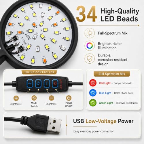 Jumping Spider Enclosure LED Light, 360 Degree Full Spectrum Reptile Enclosure Lights, Jumping Spider Enclosure Accessories for Potted Plants Succulents Miniature Landscape. (Black) - color: Black